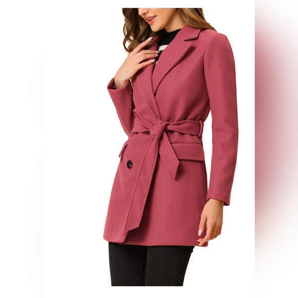 🏷Allegra K NWT Women's Notch Lapel Double Breasted Belted Trenchcoat L - Picture 4 of 16